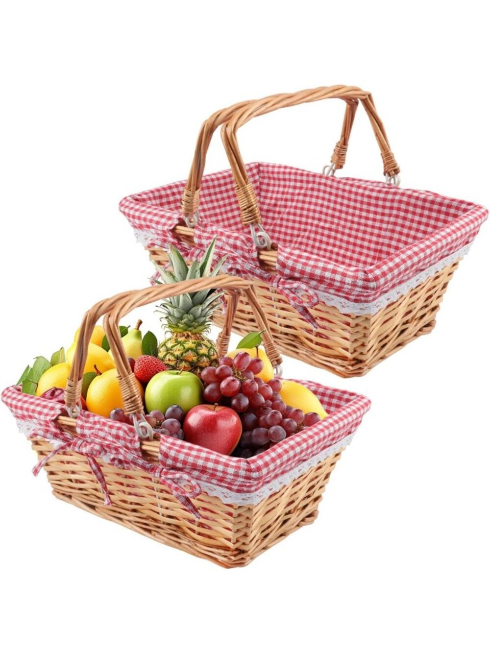 2 Pack 13.78” Wicker Baskets with Handles - Versatile Storage, Picnic & Decor